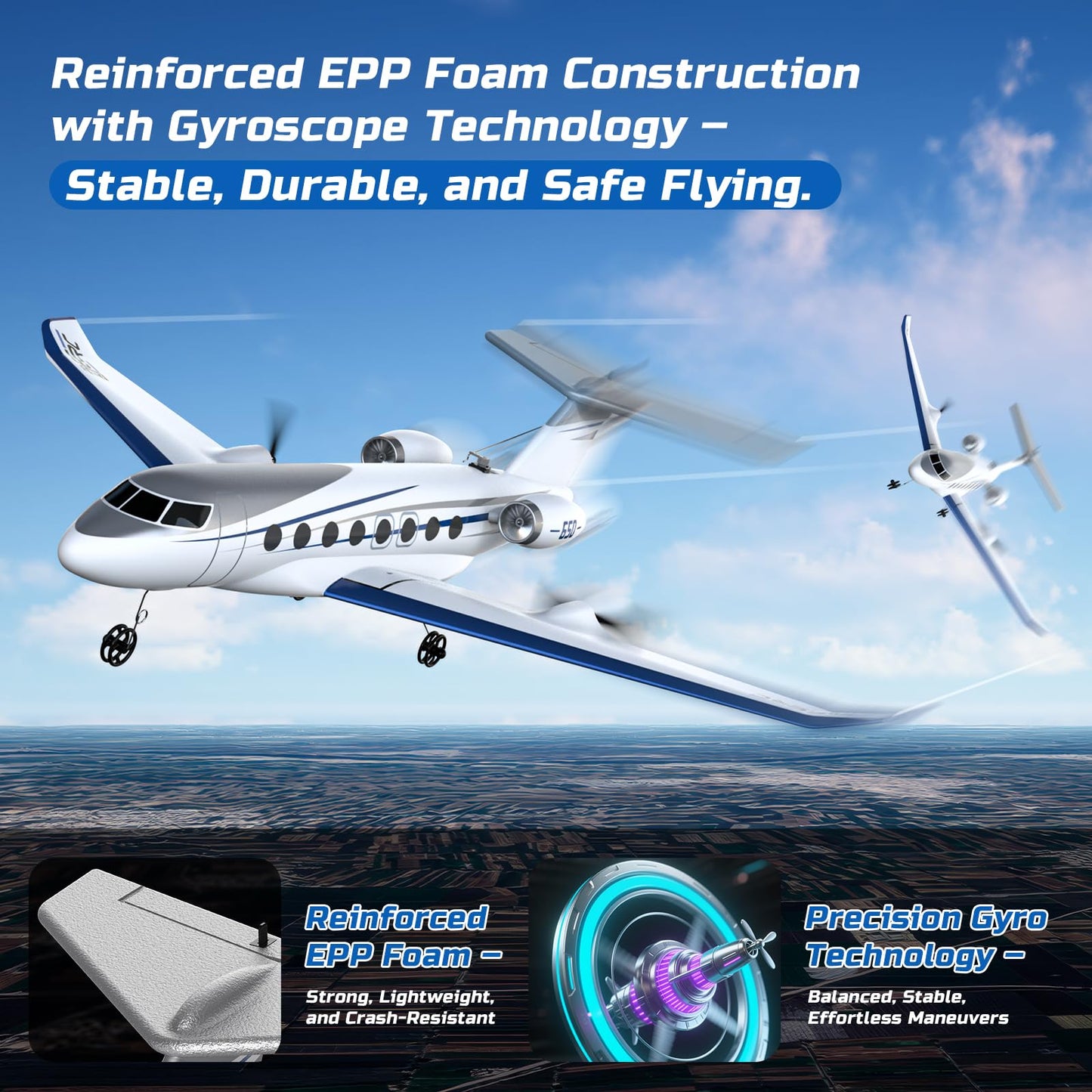 DEERC G650 RC Plane Private Jet,3-CH Remote Control Airplane Toys,2.4GHz 6-axis Gyro Stabilizer RTF Hobby Glider Aircraft Plane Easy to Fly for Beginners Kids Adults