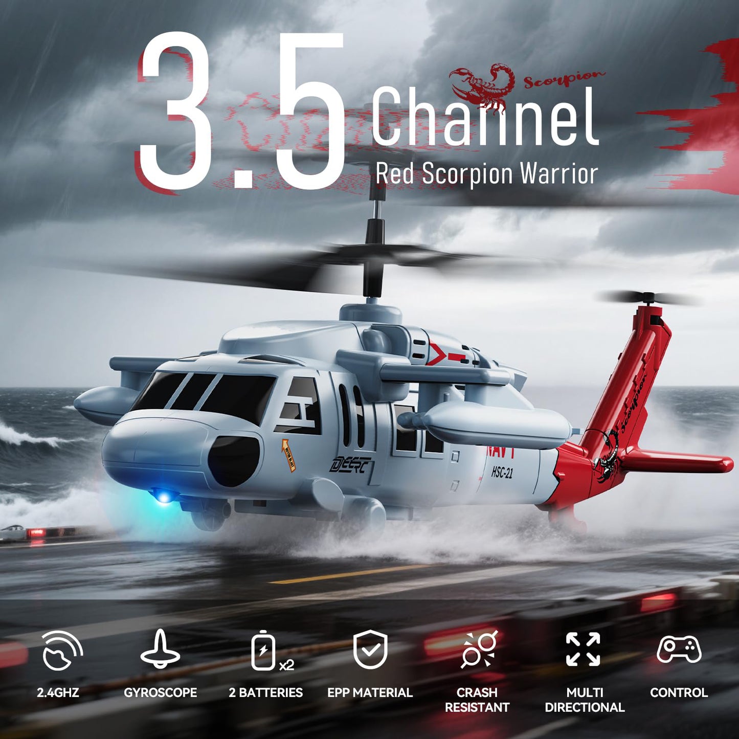 DEERC Black Hawk RC Helicopter for Kids, 2.4GHz Remote Control Helicopter for Adults, 26 Mins Flight, LED Lights, Altitude Hold, One-Key Take Off, Indoor Friendly, Helicopters Toy for Boys 8-12 Boys