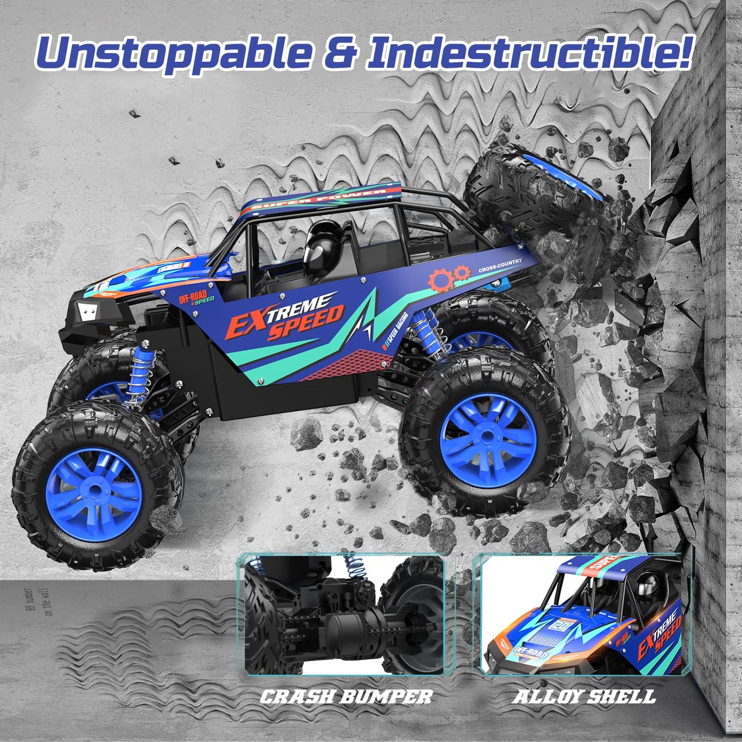 DEERC Large 1:8 Scale Upgraded Monster Truck Remote Control Car for Adults Boys, Off Road RC Cars with Realistic Sound, 2.4Ghz 4WD Rock Crawler Toy All Terrain Climbing, 2 Batteries for 80 Min Play