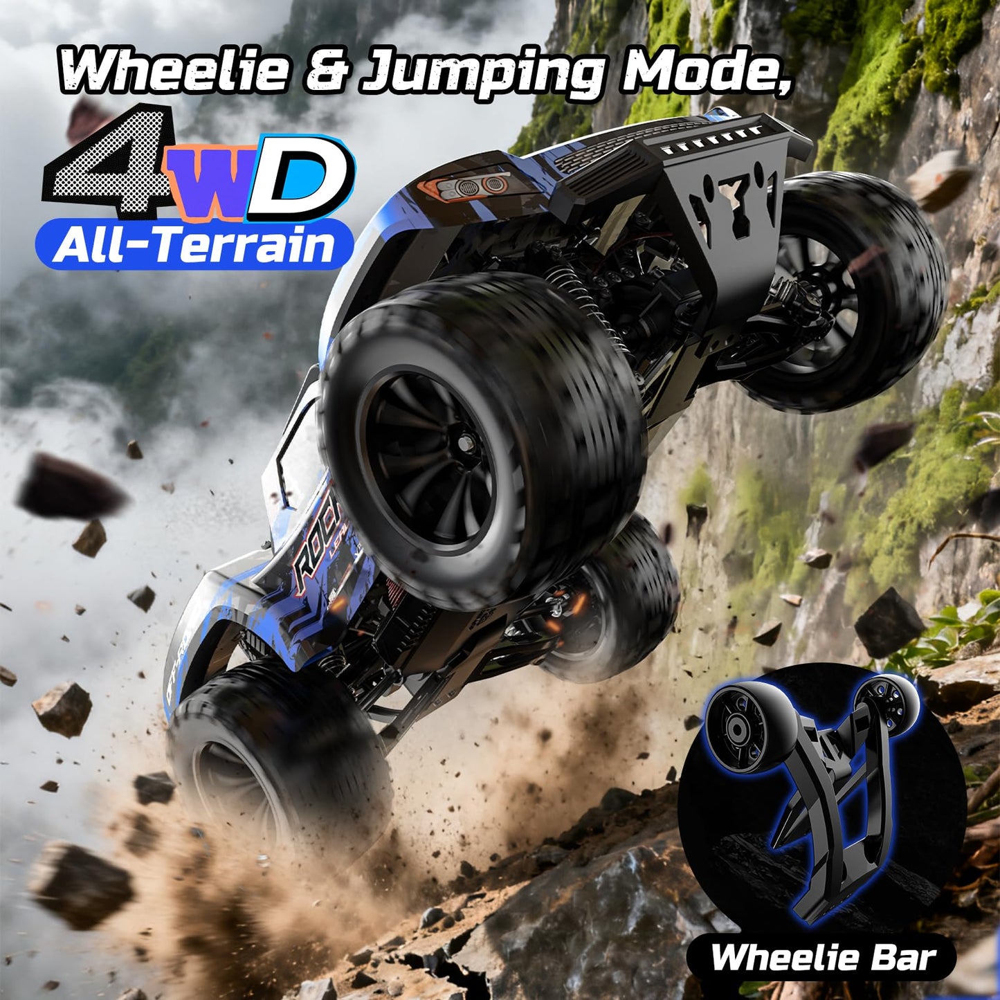 DEERC 1/12 RC Cars 45KPH, 4WD High Speed Short Course RC Truck, Off-Road All Terrain Remote Control Car with 2 Rechargeable Batteries & Spare Tire, 2.4GHz Fast RC Cars for Adults Kids Boys Gift