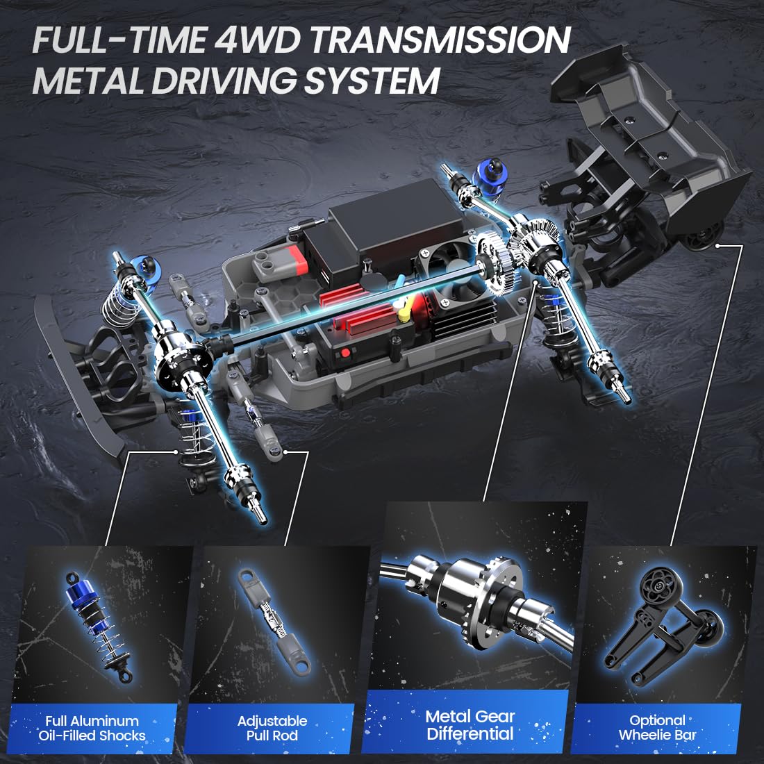 DEERC H16E Brushless Extreme High Speed RC Monster Truck, Max 70kph, 1:16 4X4 RTR Fast RC Cars for Adults, All Terrains Off Road Hobby Electric Vehicle Gift for Boys, 2 Li-po Batteries