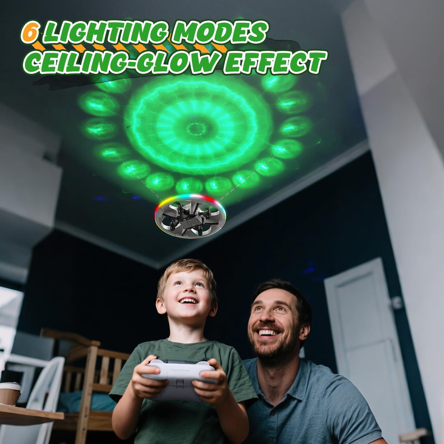 Foam UFO Drone for Kids–RC Plane with Colorful LED Lights, Remote Control Helicopter with Auto Hover, 2 Batteries (15 Mins Flight)