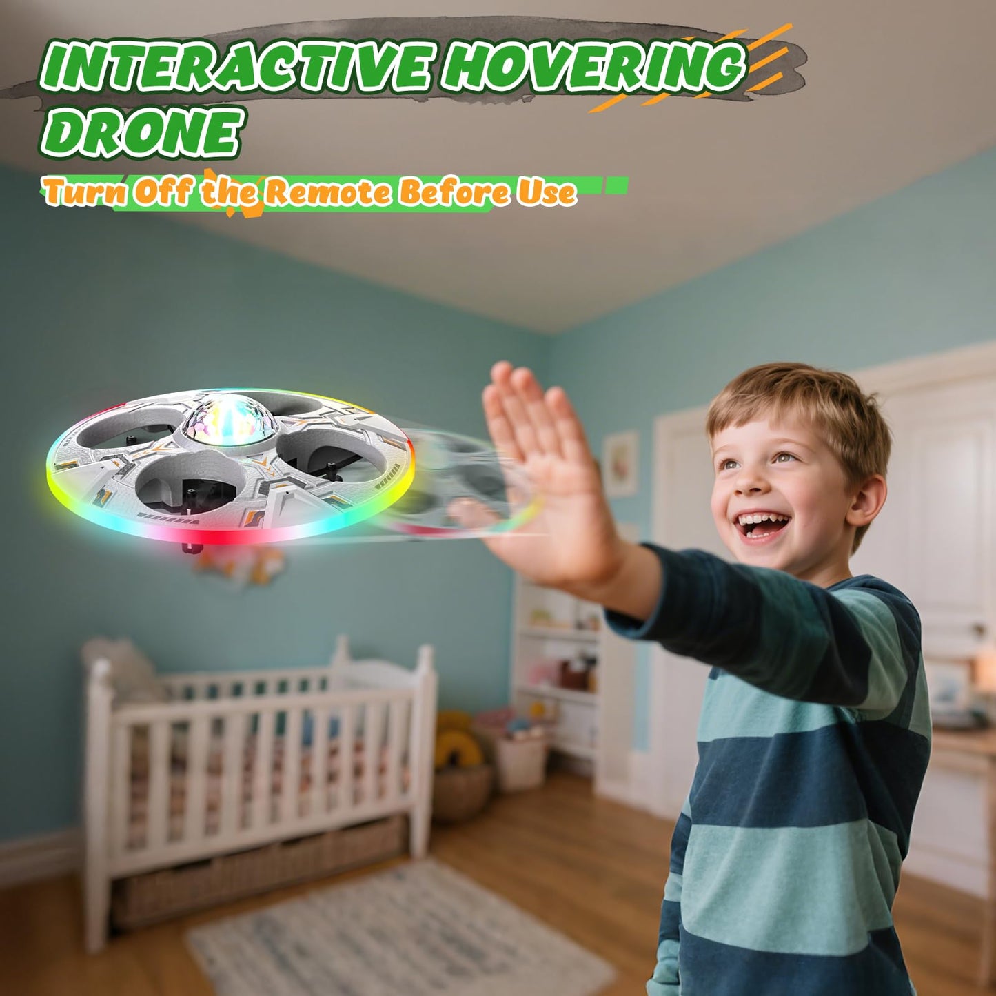 Foam UFO Drone for Kids–RC Plane with Colorful LED Lights, Remote Control Helicopter with Auto Hover, 2 Batteries (15 Mins Flight)