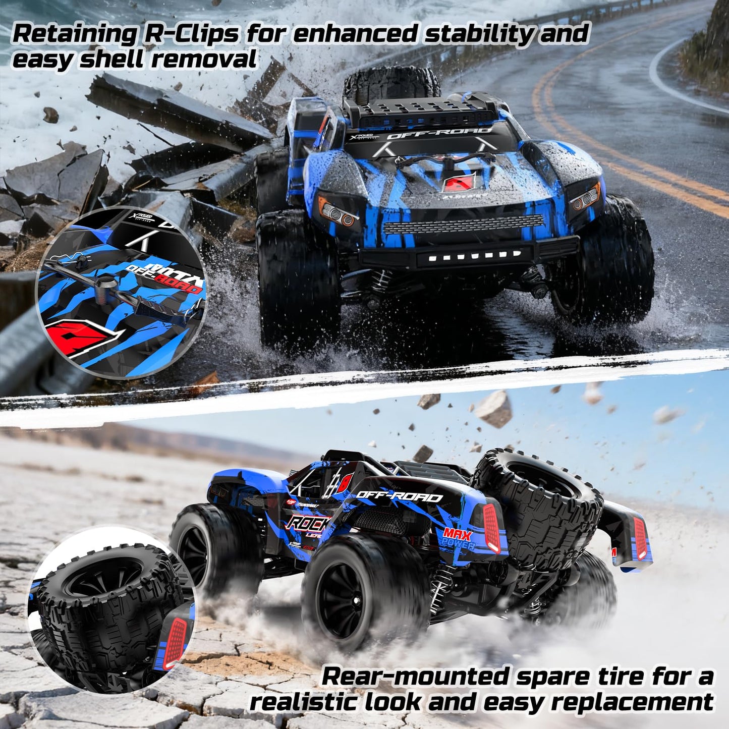 DEERC 1/12 RC Cars 45KPH, 4WD High Speed Short Course RC Truck, Off-Road All Terrain Remote Control Car with 2 Rechargeable Batteries & Spare Tire, 2.4GHz Fast RC Cars for Adults Kids Boys Gift