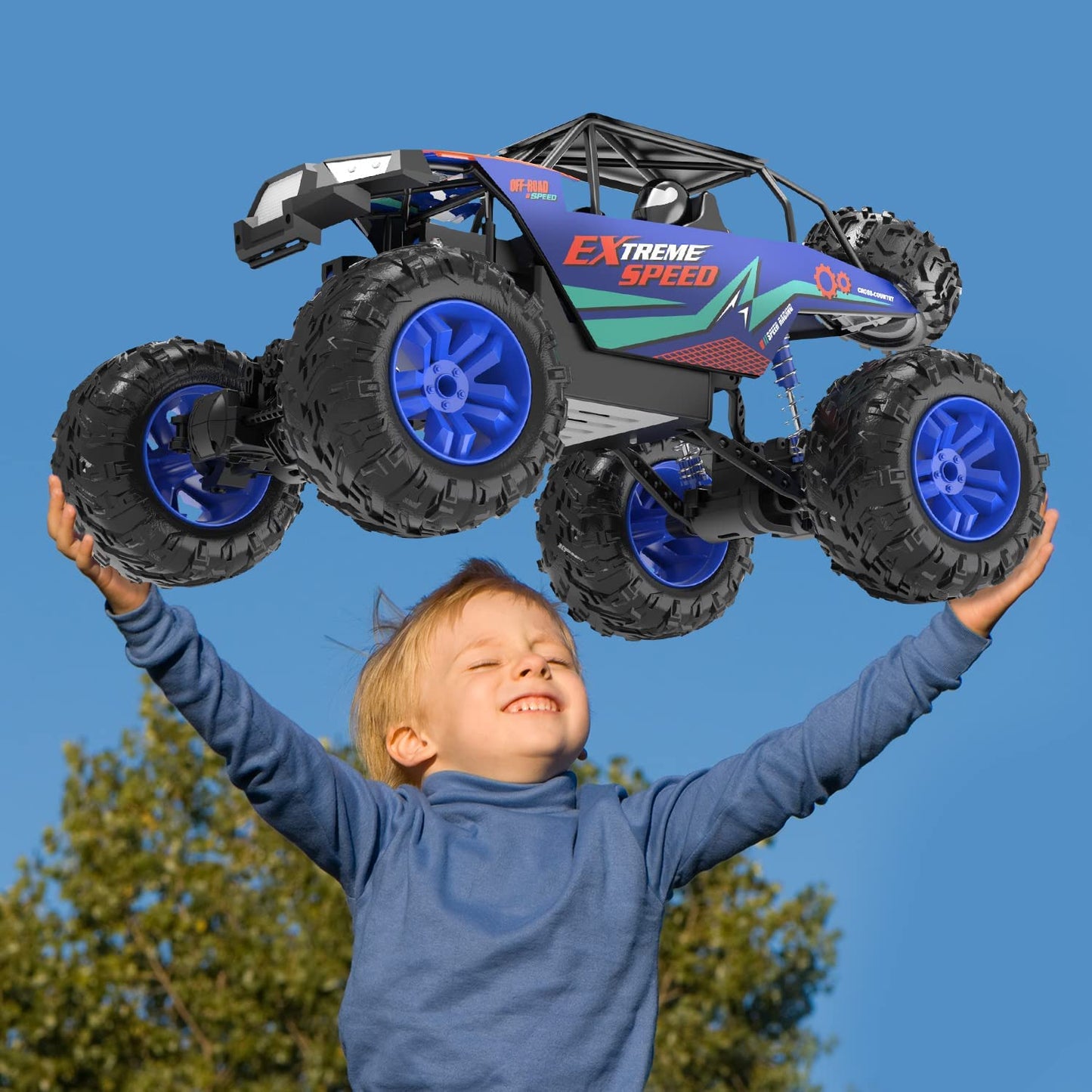 DEERC Large 1:8 Scale Upgraded Monster Truck Remote Control Car for Adults Boys, Off Road RC Cars with Realistic Sound, 2.4Ghz 4WD Rock Crawler Toy All Terrain Climbing, 2 Batteries for 80 Min Play