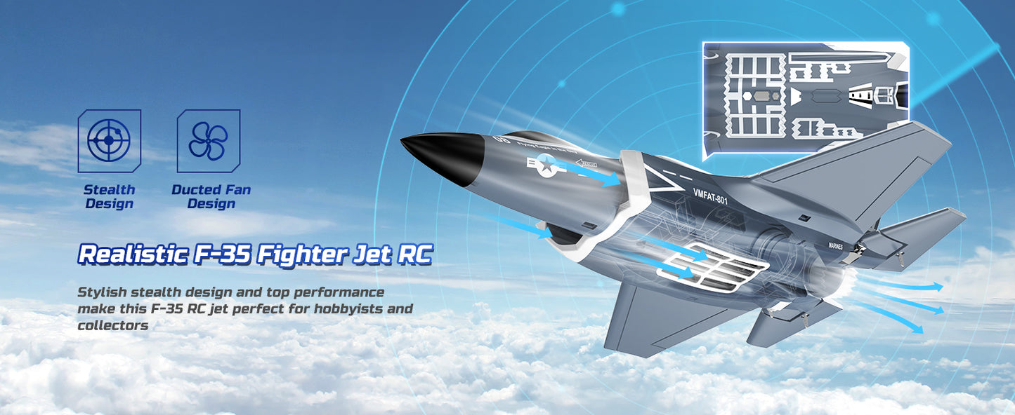 DEERC F35 4 Channel Brushless RC Plane for Adults Remote Control Airplane EDF Fighter Jet,2.4GHz 6-axis Gyro Stabilizer EPP RTF Hobby Glider Aircraft Plane Easy to Fly for Advance Player