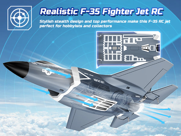 DEERC F35 4 Channel Brushless RC Plane for Adults Remote Control Airplane EDF Fighter Jet,2.4GHz 6-axis Gyro Stabilizer EPP RTF Hobby Glider Aircraft Plane Easy to Fly for Advance Player